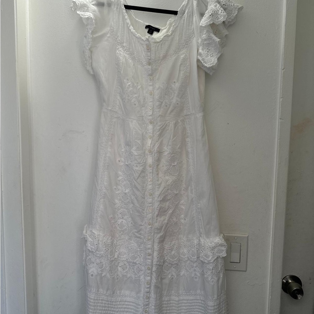 J. Crew White Eyelet Button-Front Maxi Dress with Ruffle Hem - Picture 2 of 8